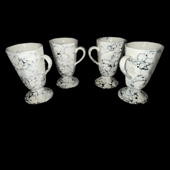 Set of 4 Ceramic Coffee Mugs Cups White and Gray Marble Design - Picture 2 of 5